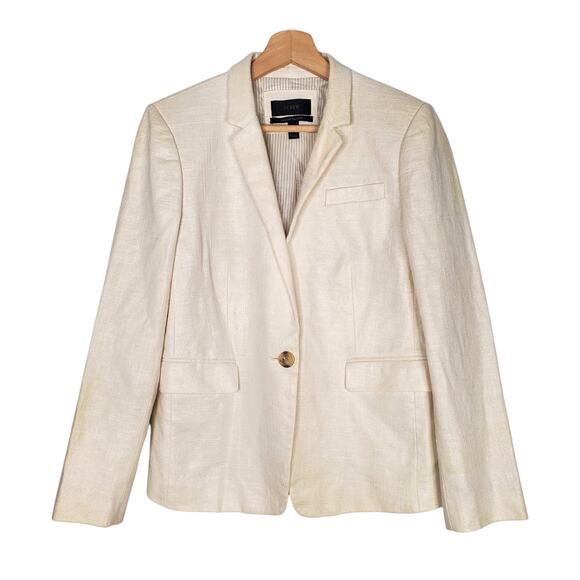 J. Crew Regent Blazer Jacket Metallic Linen Blend Career Ivory Cream Size 10 P - Picture 2 of 11